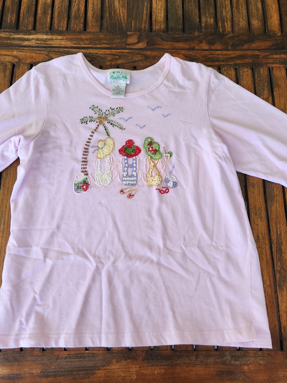 Women's Quacker Factory Beaded Beach Besties 3/4 Length Size XL Light Pink